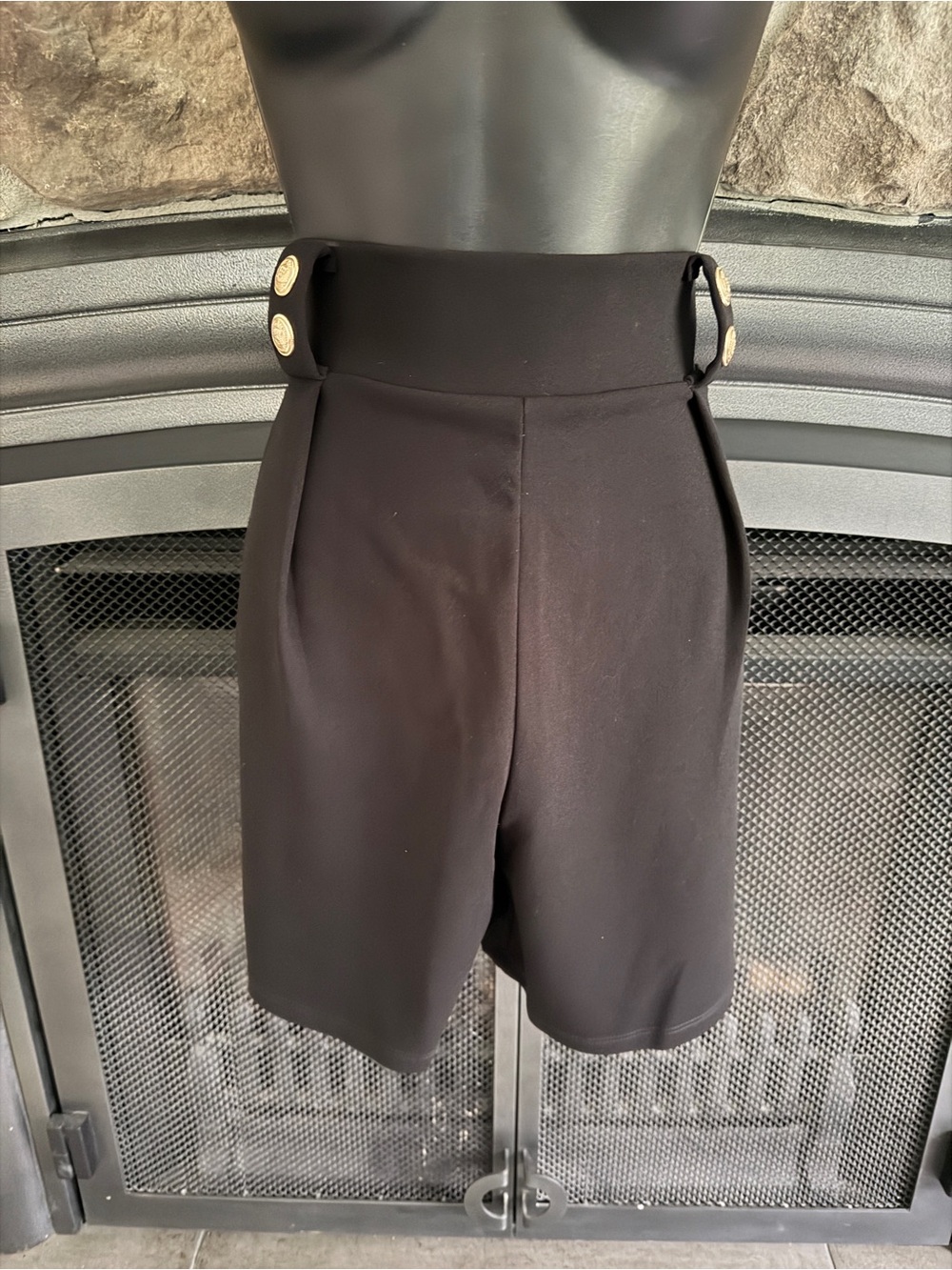 H&M Black high waist Shorts with Gold Button Details